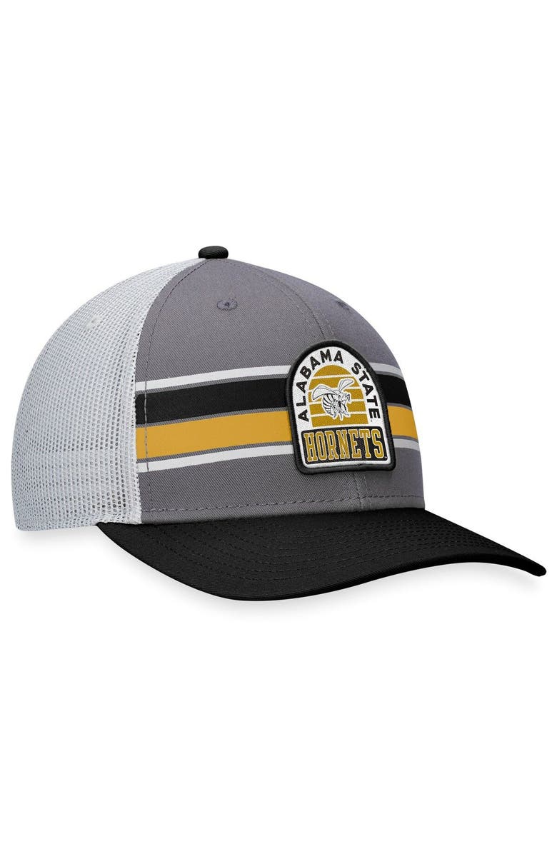 TOP OF THE WORLD Men's Top of the World Black/Gray Alabama State Hornets Aurora Trucker Adjustable Hat, Alternate, color, Black