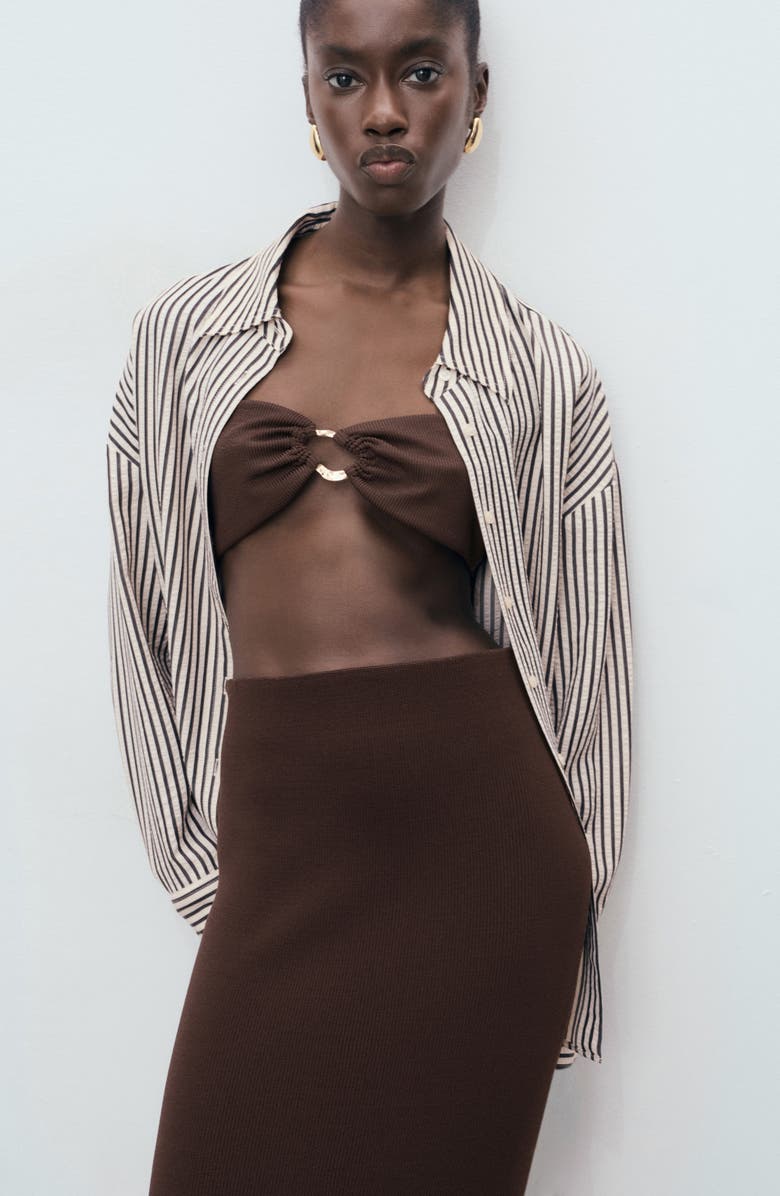 MANGO Knit Midi Skirt, Alternate, color, Chocolate