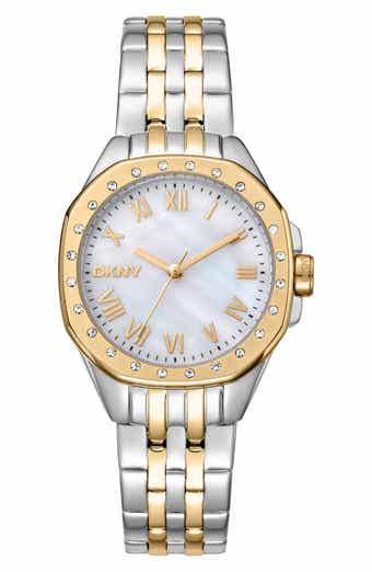 Two Tone Crystal Bezel Quartz Bracelet Watch, 30mm