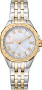 DKNY Two Tone Crystal Bezel Quartz Bracelet Watch, 30mm