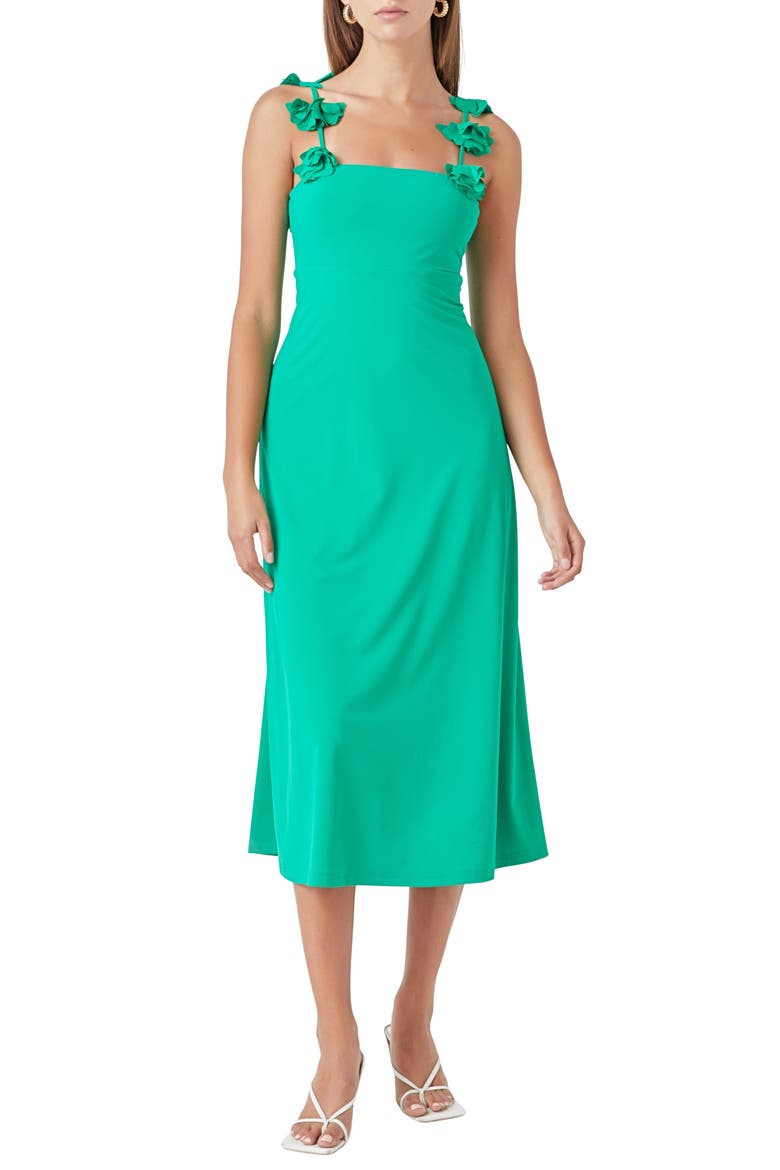 Rosette Strap Jersey Midi Dress, Main, color, KELLY GREEN