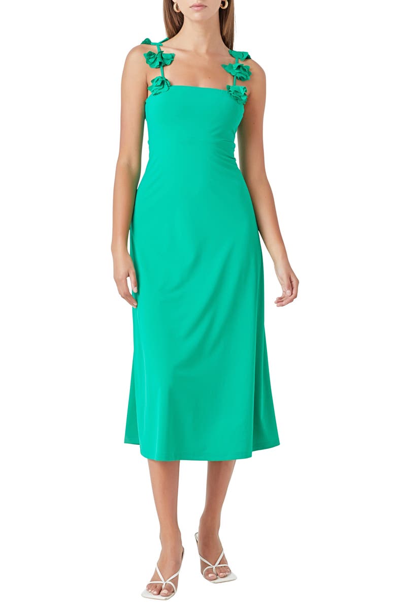Endless Rose Rosette Strap Jersey Midi Dress, Main, color, 