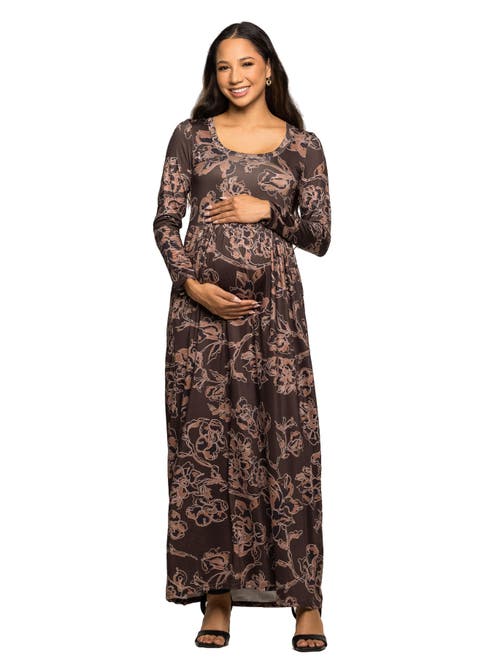 24seven Comfort Apparel Floral Long Sleeve Scoop Neck Maxi Dress In Multi