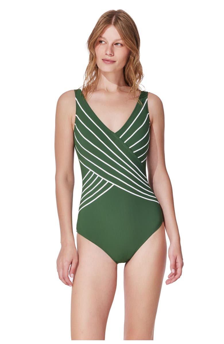 Gottex Embrace V-Neck Surplice One Piece, Main, color, Olive