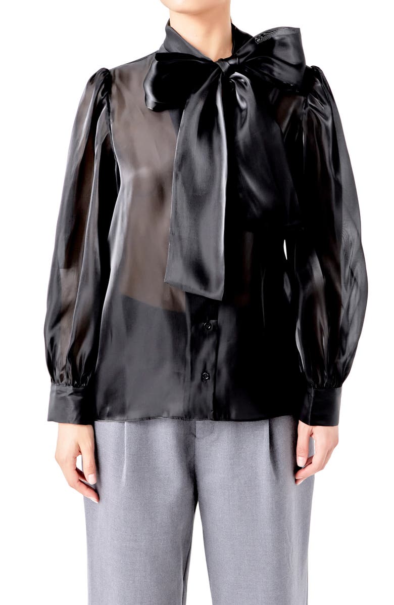 Endless Rose Organza Bow Tie Shirt, Alternate, color, Black