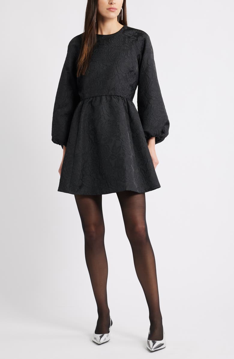 Caslon<sup>®</sup> Long Sleeve Jacquard Minidress, Main, color, Black Jacquard