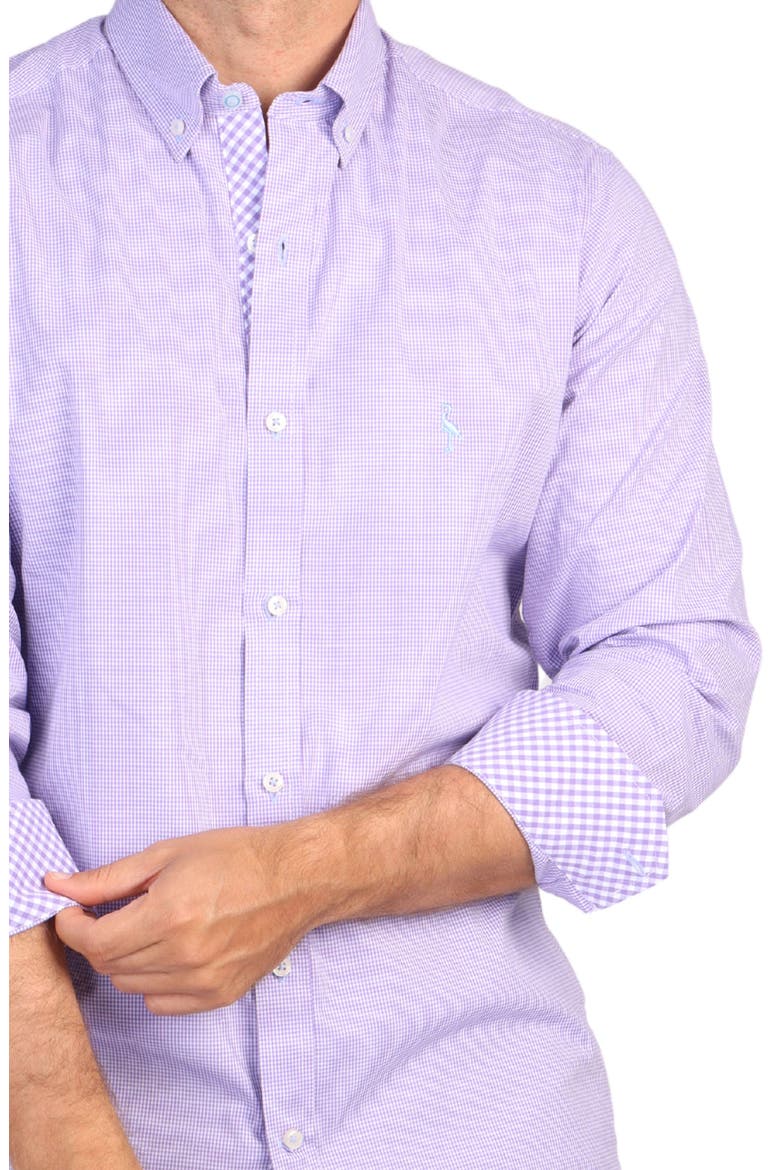Micro Gingham Long Sleeve Button-Down Shirt, Alternate, color, LILAC
