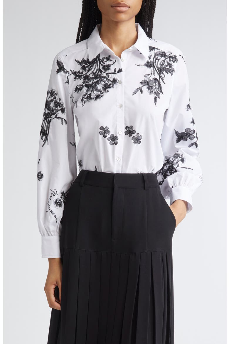 Esha Wildflower Whimsy Button-Up Shirt, Main, color, WHITE/ BLACK