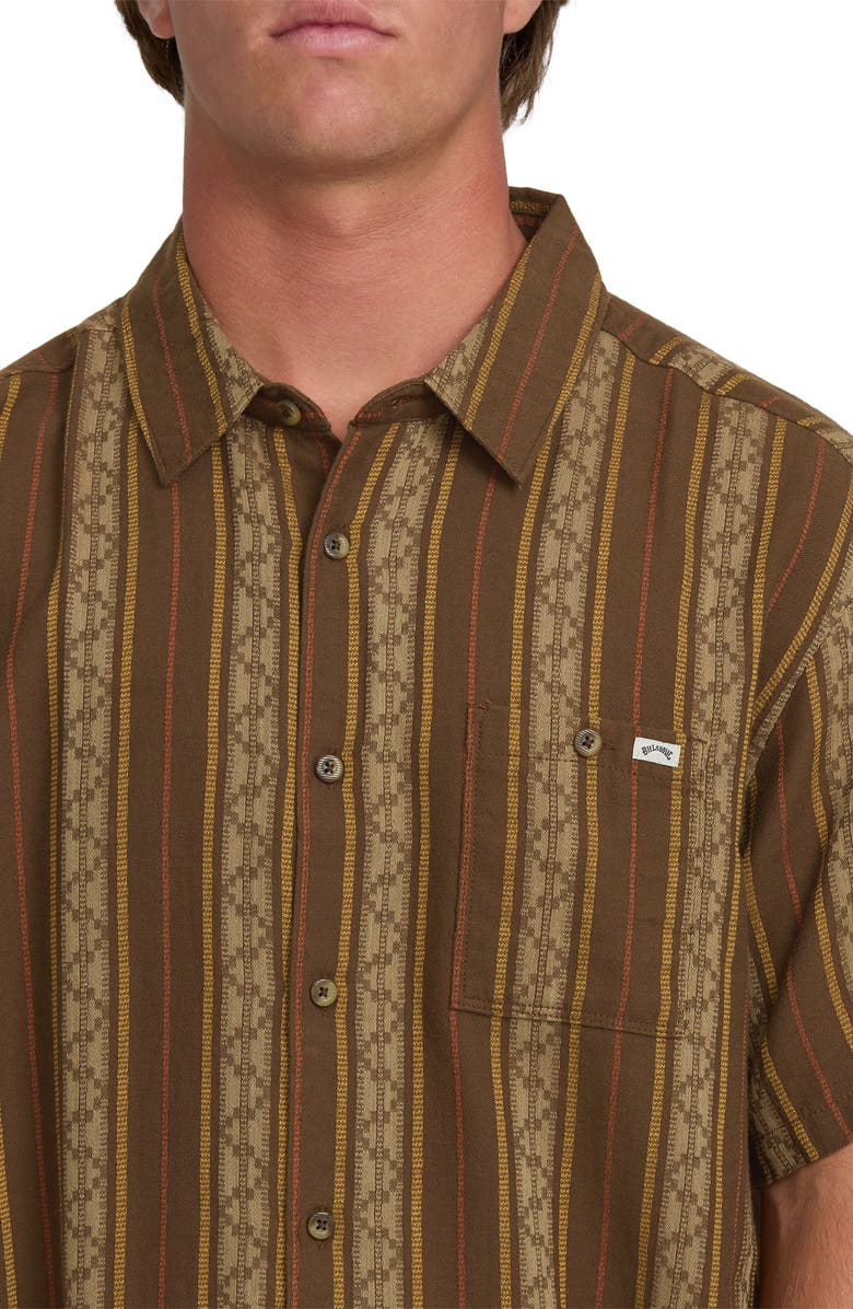 Billabong Sundays Stripe Jacquard Short Sleeve Cotton Button-Up Shirt, Alternate, color, Vintage Khaki