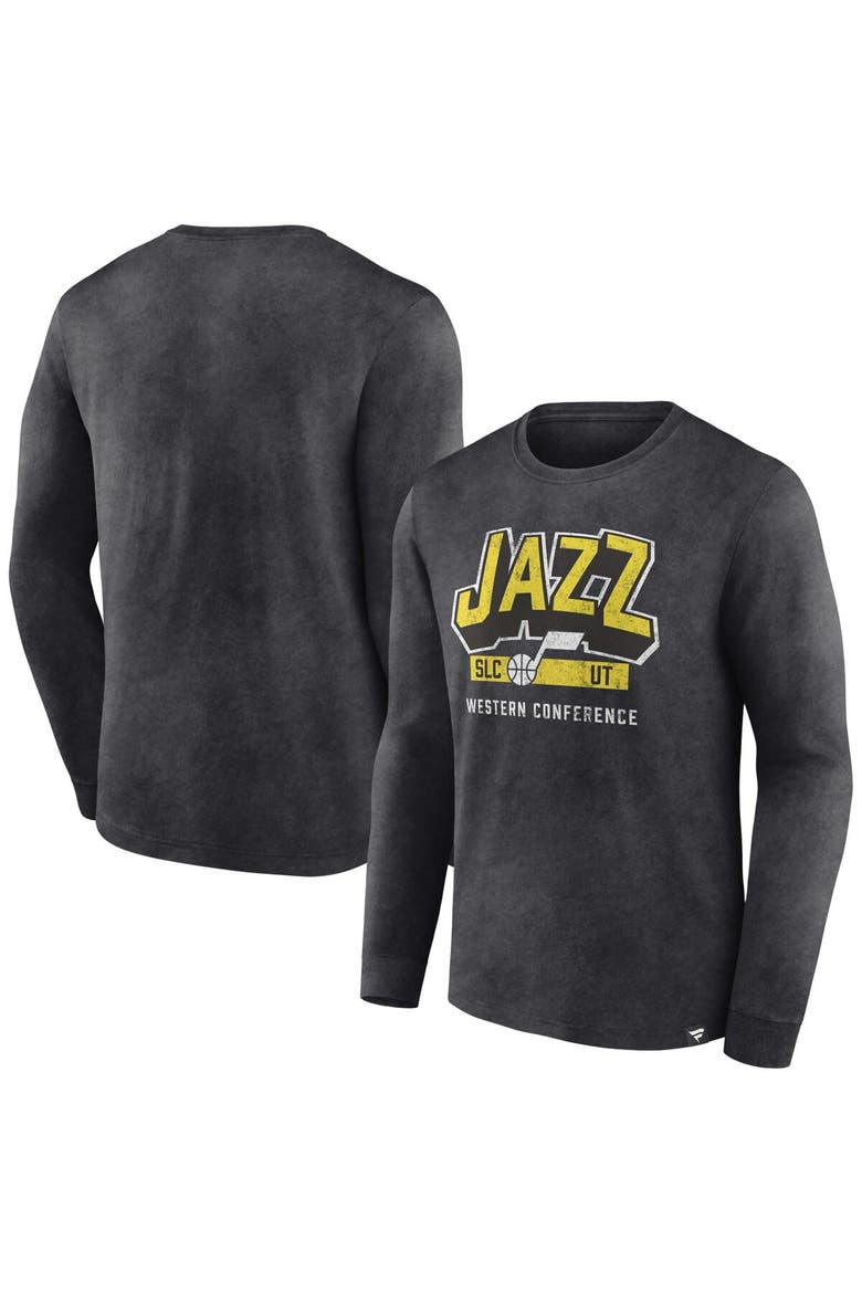 Men's Fanatics Branded Heather Charcoal Utah Jazz Front Court Press Snow Wash Long Sleeve T-Shirt, Main, color, Heather Charcoal