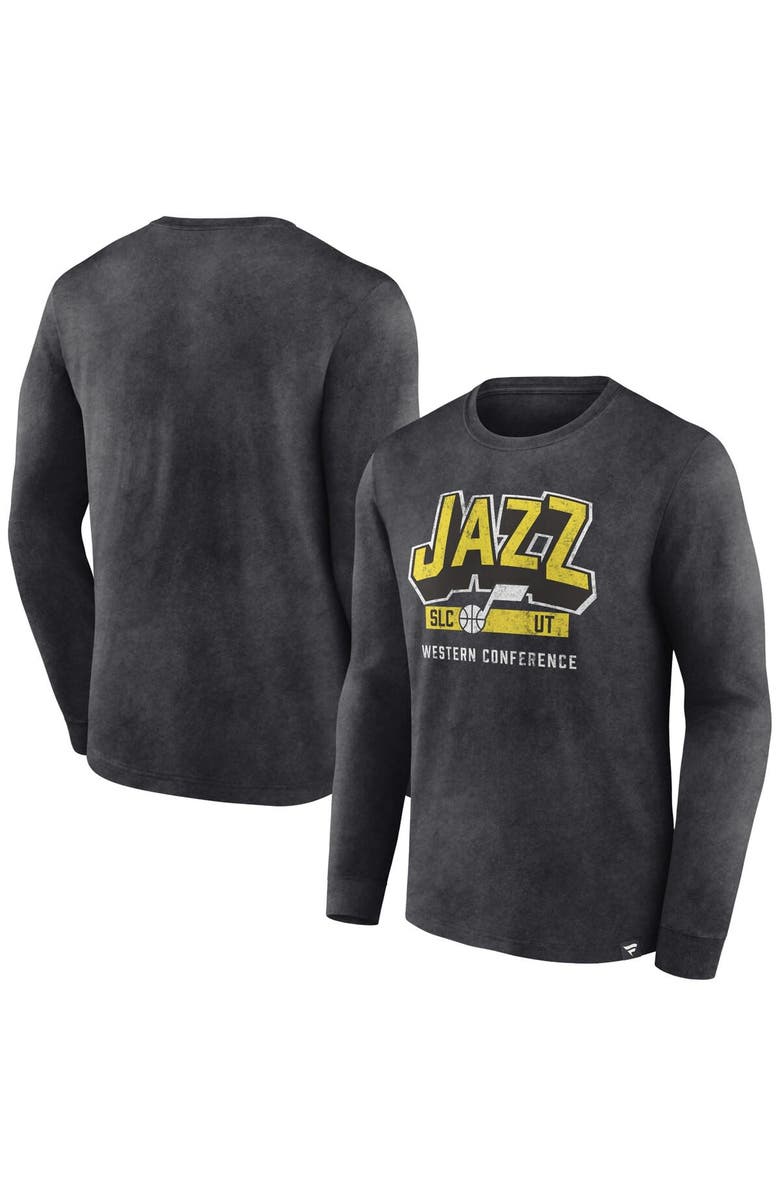 FANATICS Men's Fanatics Branded Heather Charcoal Utah Jazz Front Court Press Snow Wash Long Sleeve T-Shirt, Main, color, Heather Charcoal