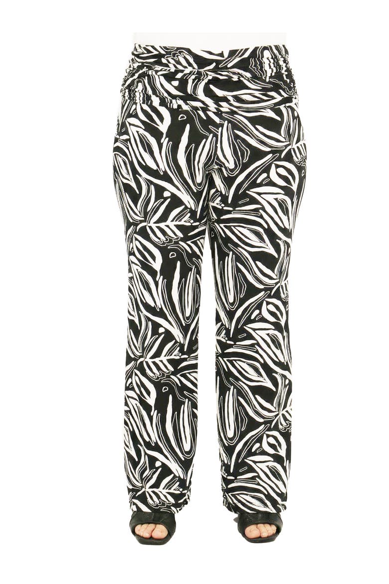 Curvy Essential Abstract Print Foldover Waist Wide Leg Pants, Main, color, Black Multi