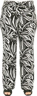24seven Comfort Apparel Curvy Essential Abstract Print Foldover Waist Wide Leg Pants