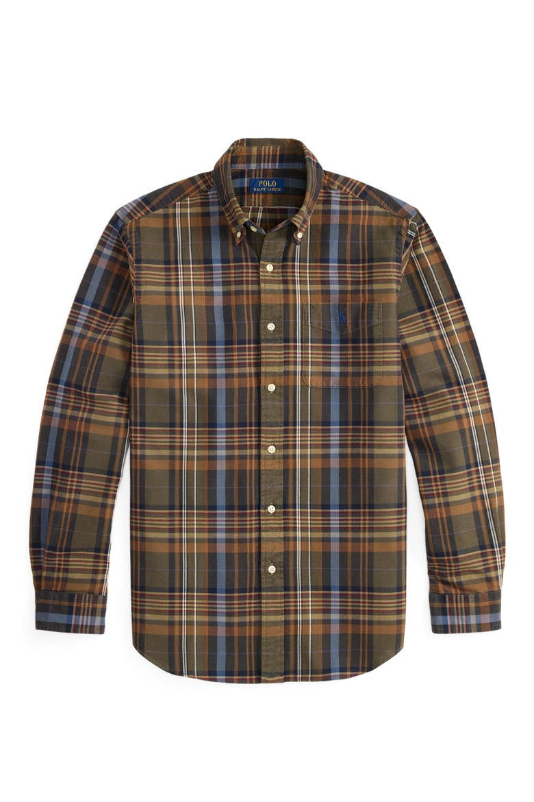 Classic Fit Plaid Oxford Shirt, Alternate, color, GRN/ BROWN