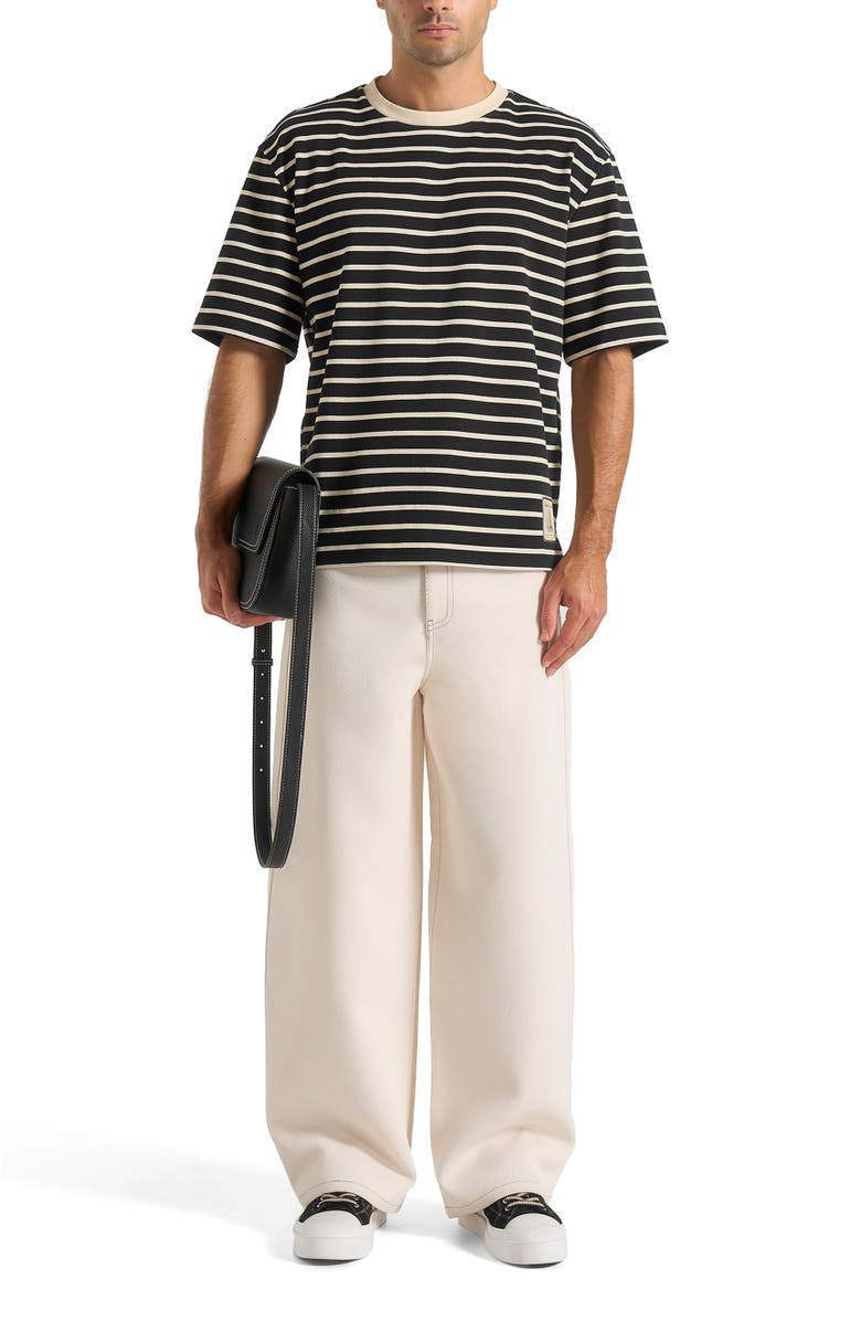 Manière De Voir Riley Unisex Striped Relaxed Fit Cotton T-Shirt, Alternate, color, Black/Cream