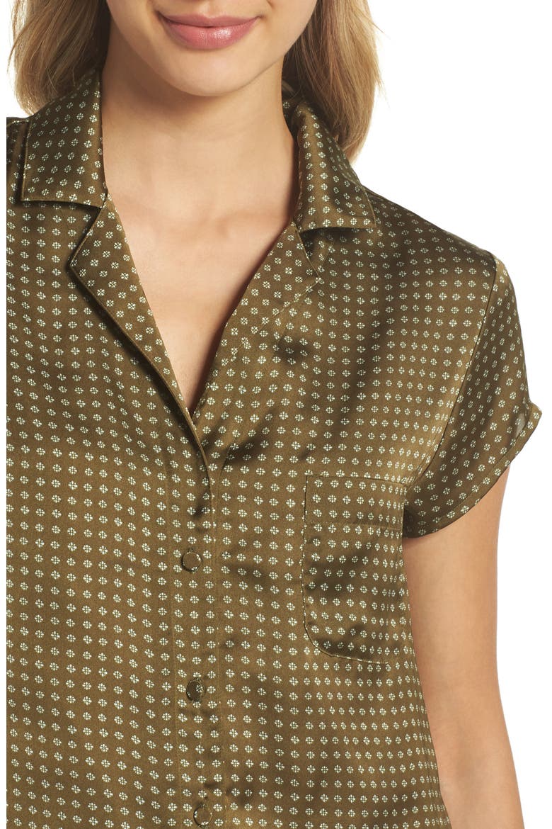 Satin Short Pajamas, Alternate, color, OLIVE DARK GEO