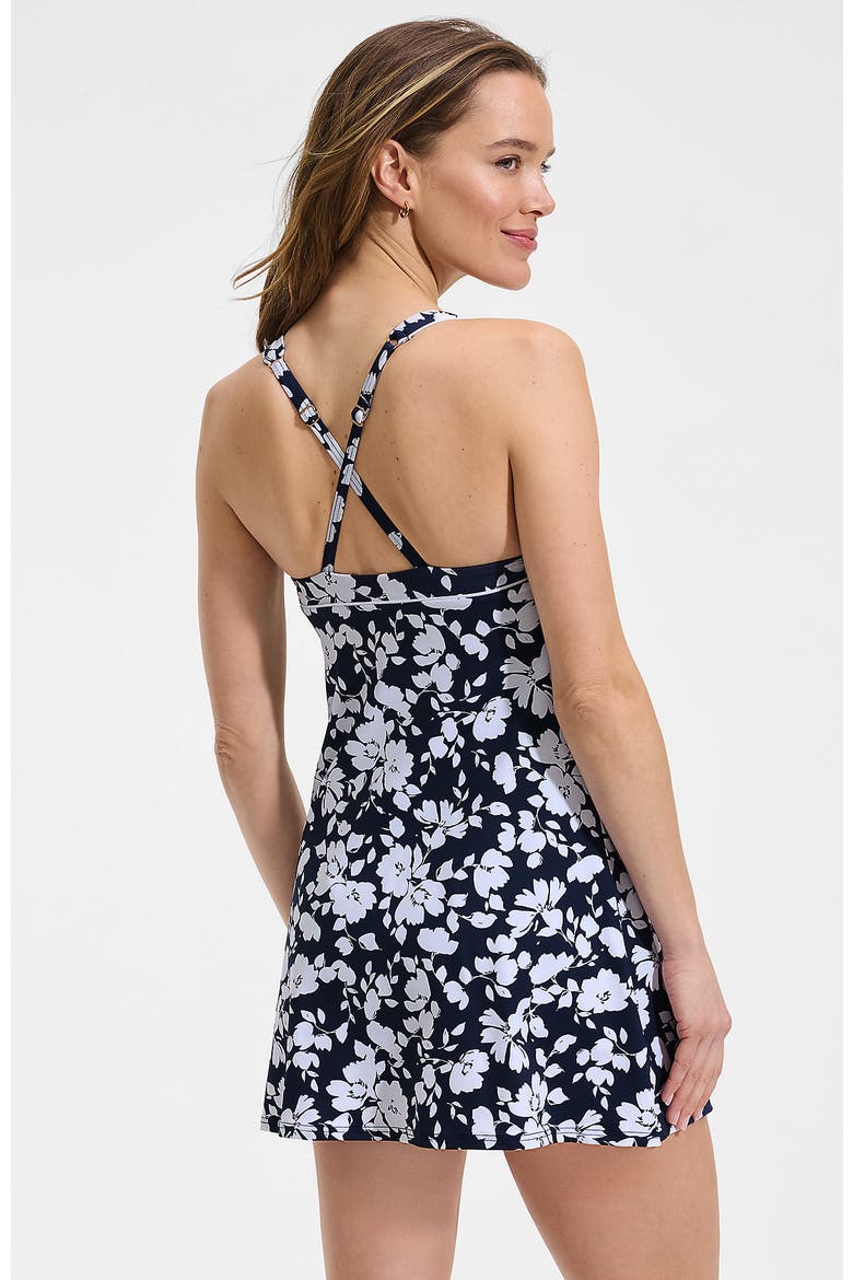 High Neck Swim Dress Swimsuit, Alternate, color, Navy Blossom Floral