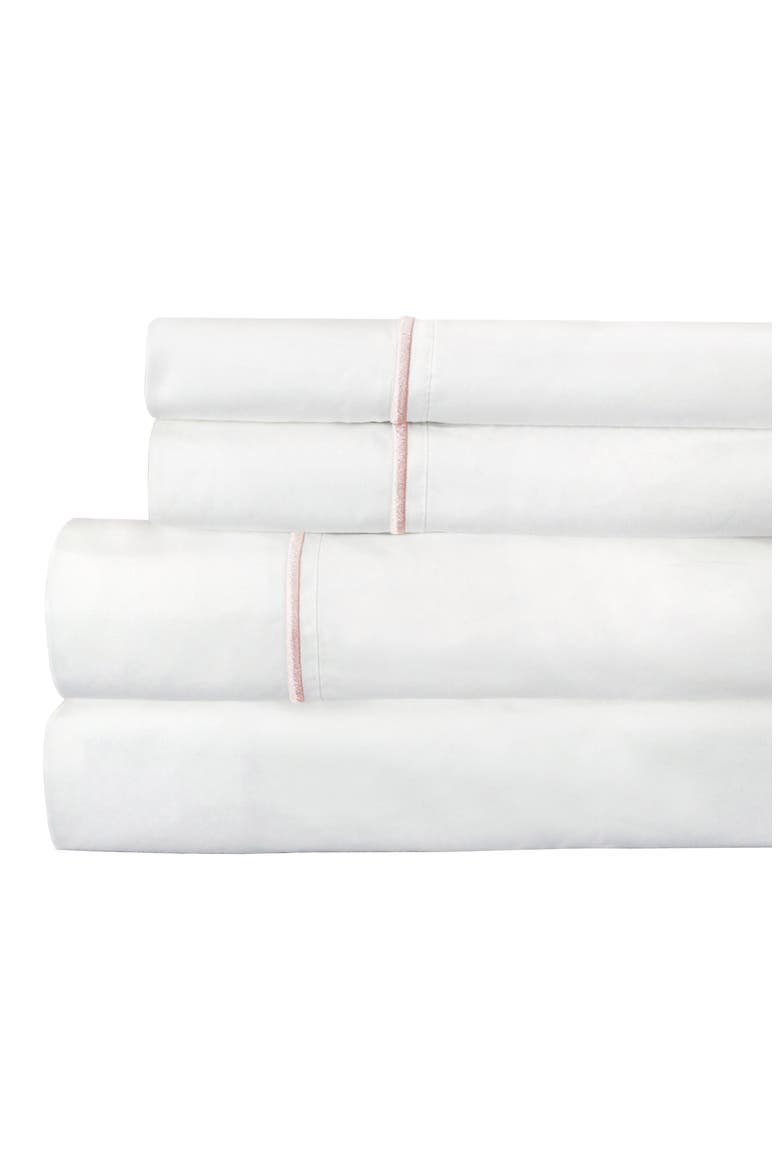 Single Stripe Embroidered 300 Thread Count Cotton Percale Sheet Set, Alternate, color, ROSE/WHITE