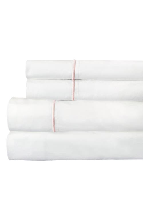 Melange Home Single Stripe Embroidered 300 Thread Count Cotton Percale Sheet Set In White
