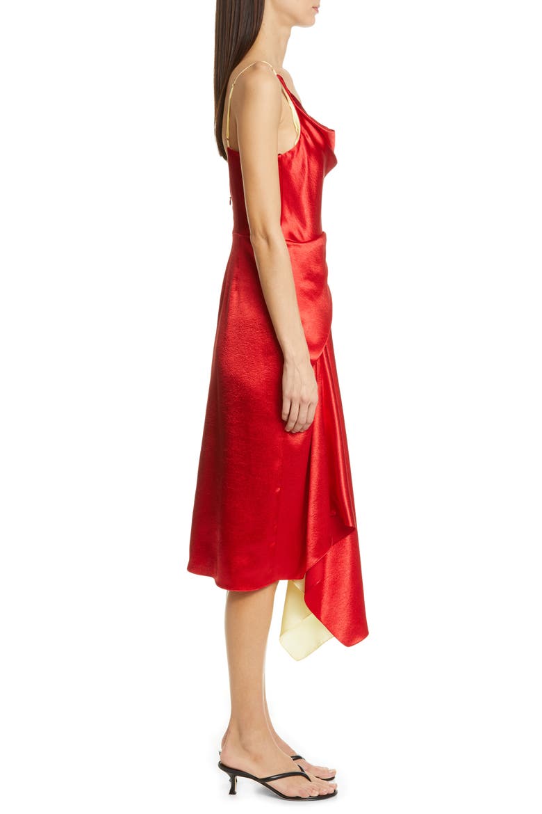 Farrah Drape Satin Midi Dress, Alternate, color, RED LIPSTICK