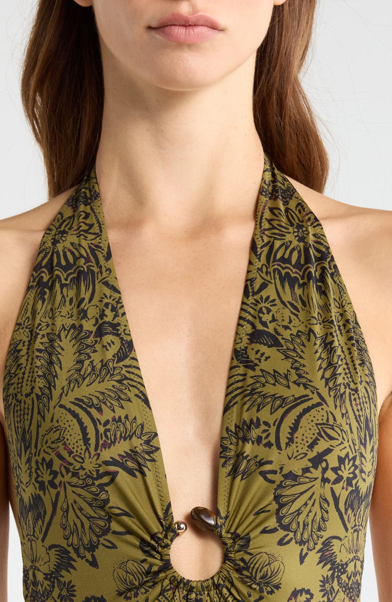 Ulla Johnson Milos One-Piece Swimsuit, Alternate, color, Olive Flora
