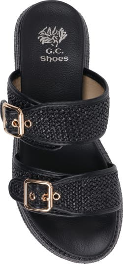 Lorena Raffia Platform Slide Sandal