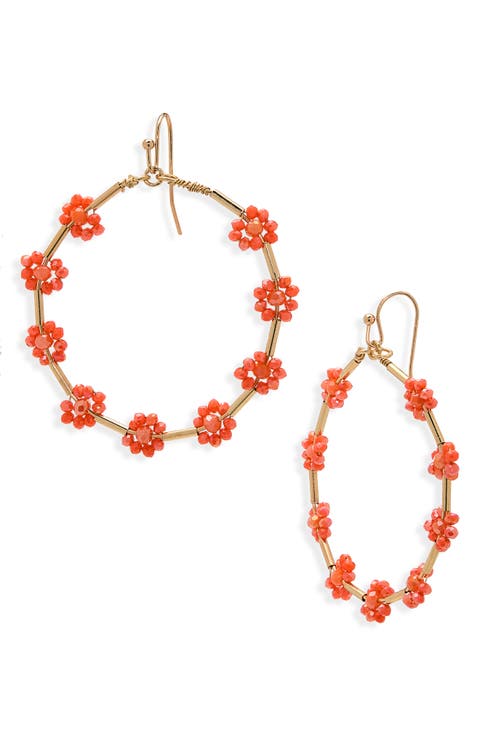Beaded Flower Hoop Earrings