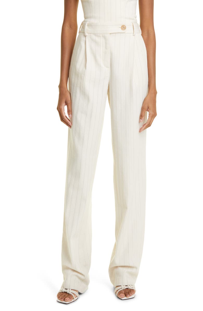 Zimmermann Luminosity Pinstripe Wool & Cotton Pleated Pants, Main, color, 