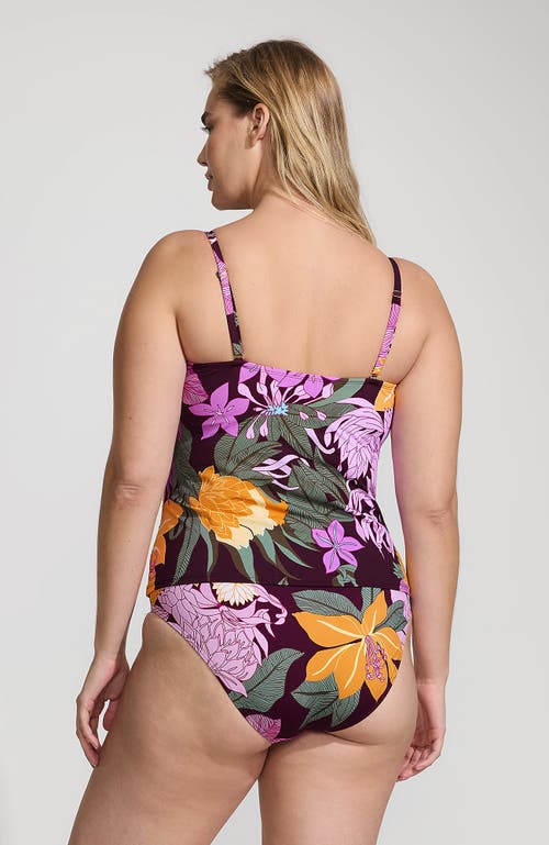 Lands' End Slender Bandeau U-wire Tankini Swimsuit Top In Dark Wine Multi Floral Blooms