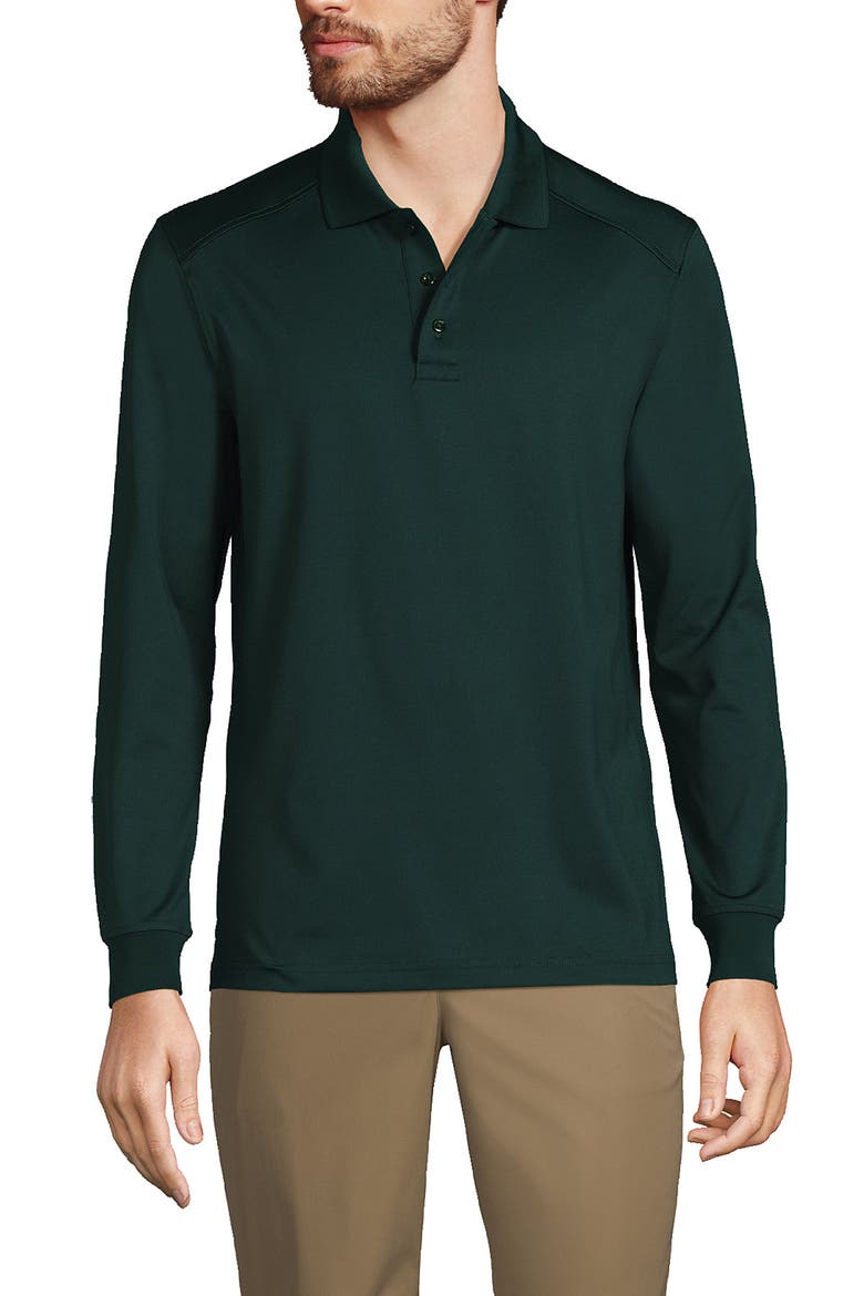 Long Sleeve Rapid Dry Polo Shirt, Main, color, Evergreen