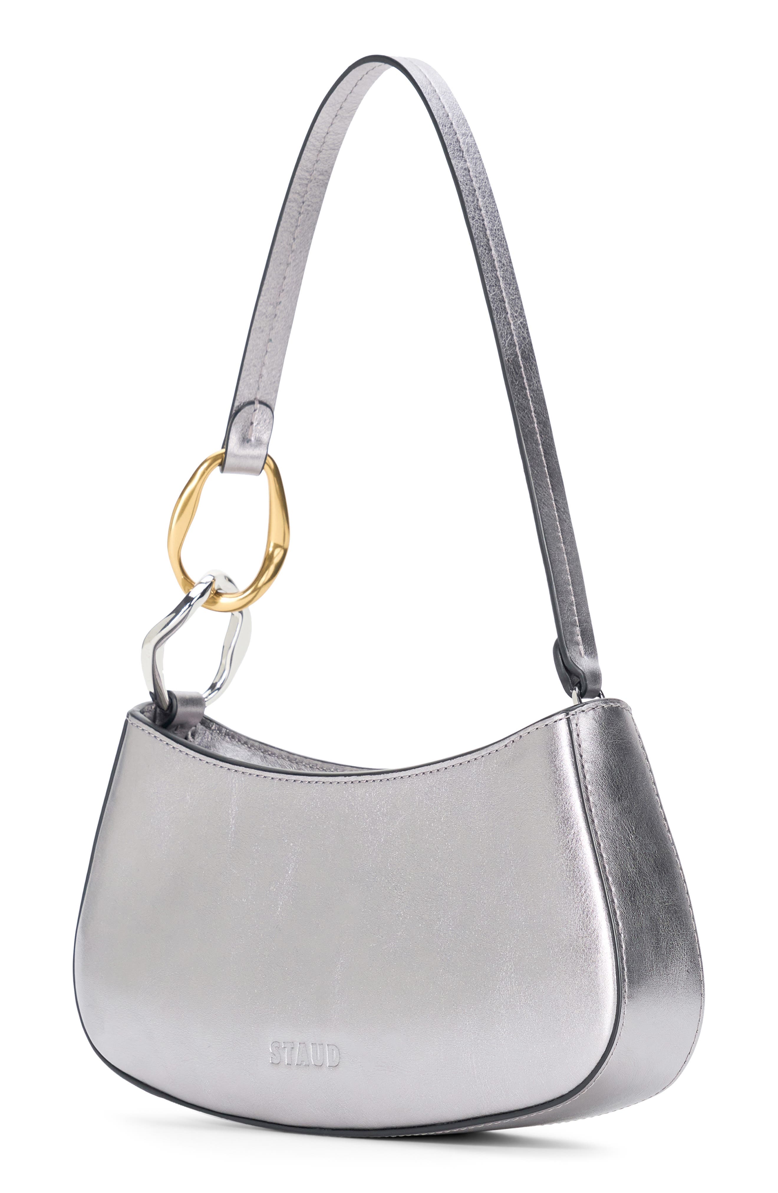 STAUD Ollie Leather Shoulder Bag, Alternate, color, Pewter