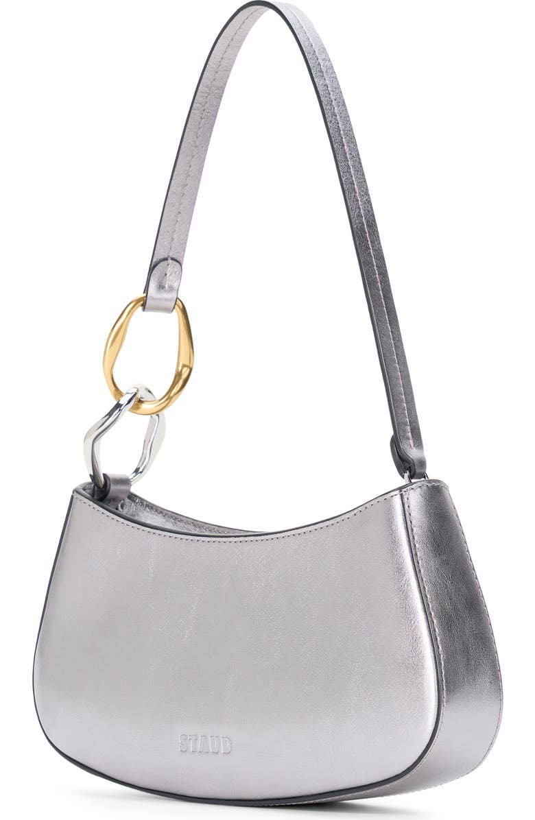STAUD Ollie Leather Shoulder Bag, Alternate, color, Pewter