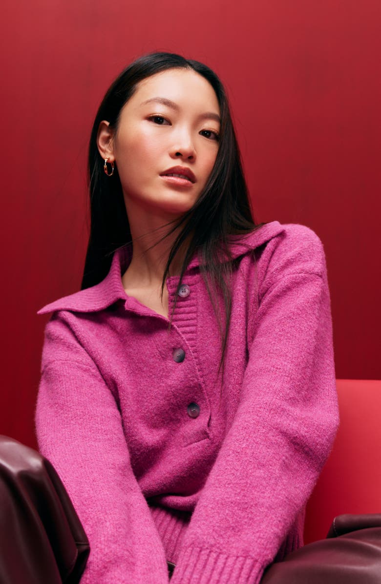 Free People Trading Up Cotton Blend Polo Sweater, Alternate, color, Grey Heather