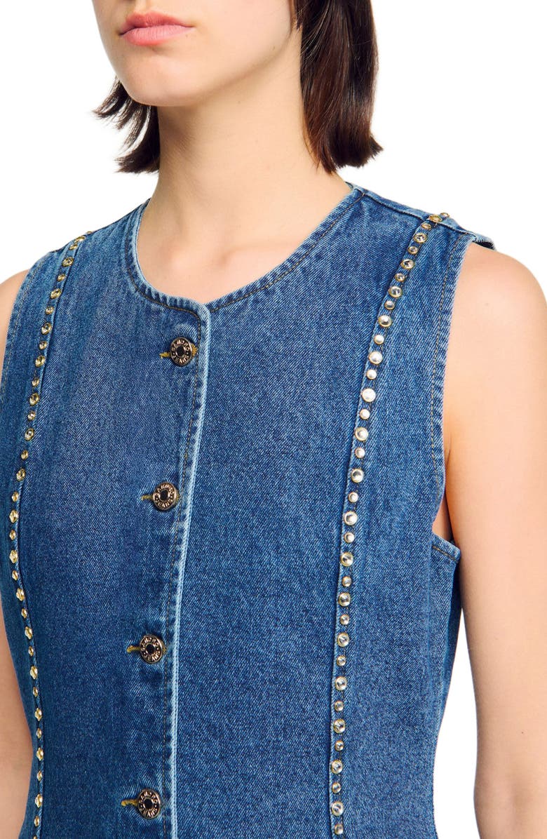 SANDRO Rhinestone denim top, Alternate, color, Blue Jean