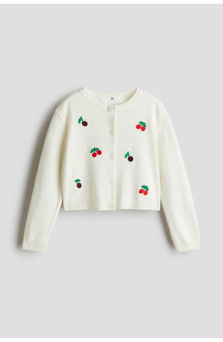 H&M Embroidery-detail Cotton Cardigan, Main, color, White/Cherries