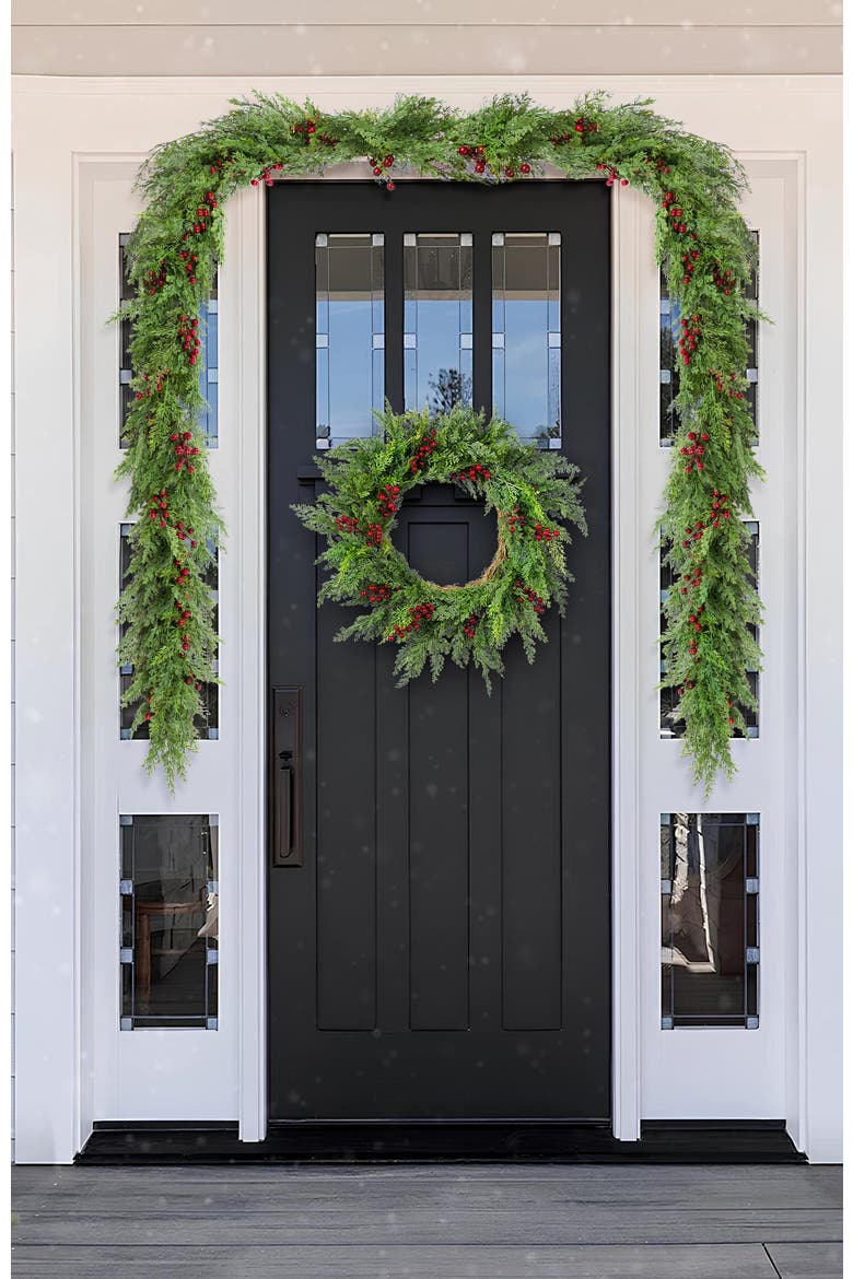 Set of 2 Artificial Christmas Dripping Cedar Garland, Alternate, color, Green
