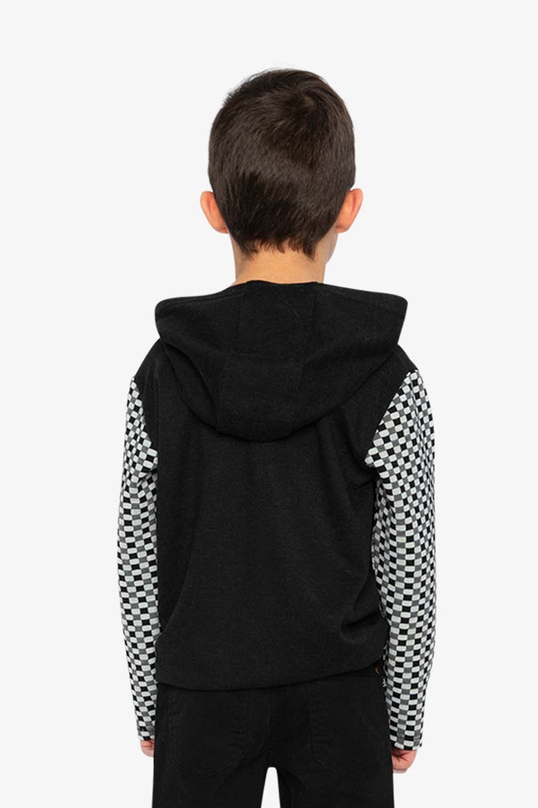 Colorblock Checkered Chest Pocket Hooded Top, Alternate, color, Black and White