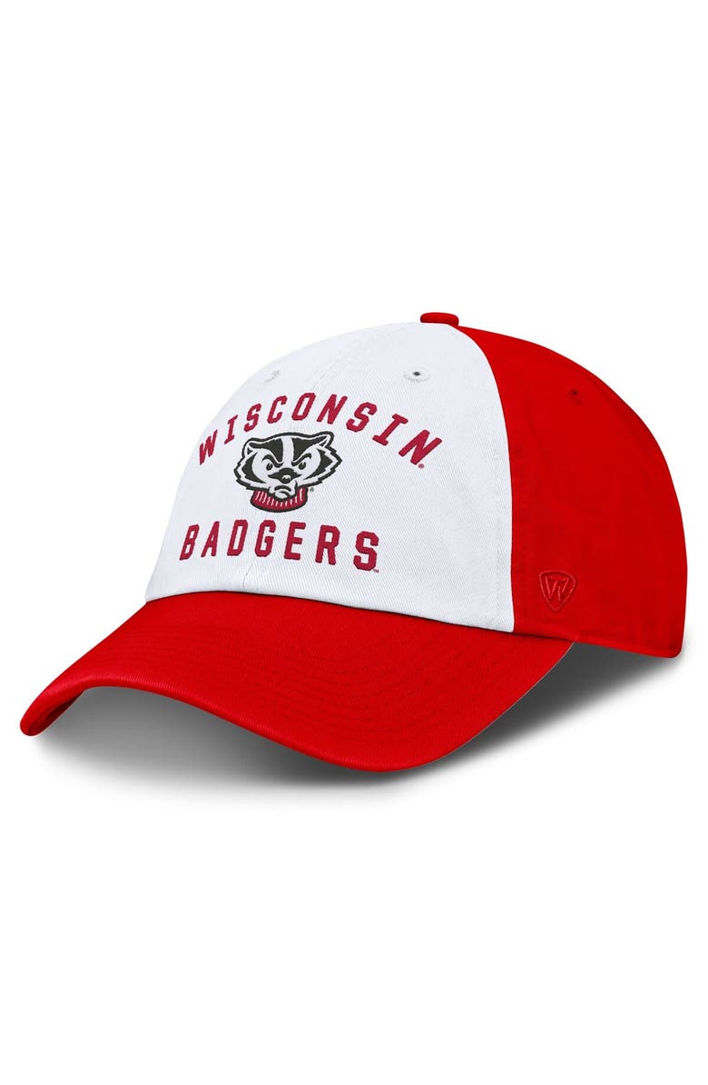TOP OF THE WORLD Men's Top of the World White/Red Wisconsin Badgers Weston Adjustable Hat, Main, color, White