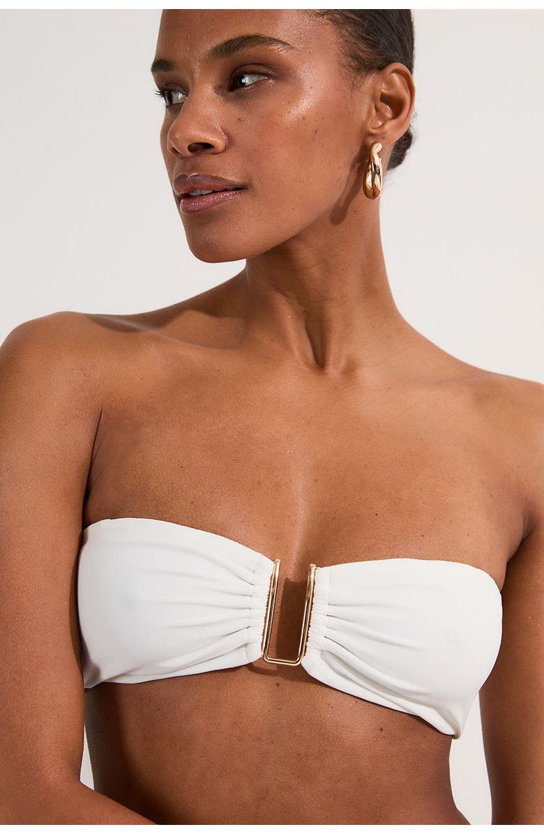 Karen Millen Detachable Strap Gold Trim Bikini Top, Alternate, color, White