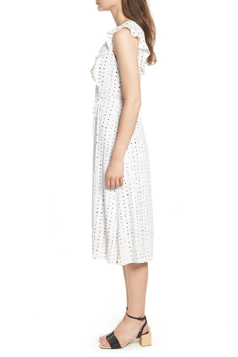 Dottie Ruffle Midi Wrap Dress, Alternate, color, WHITE/ BLACK