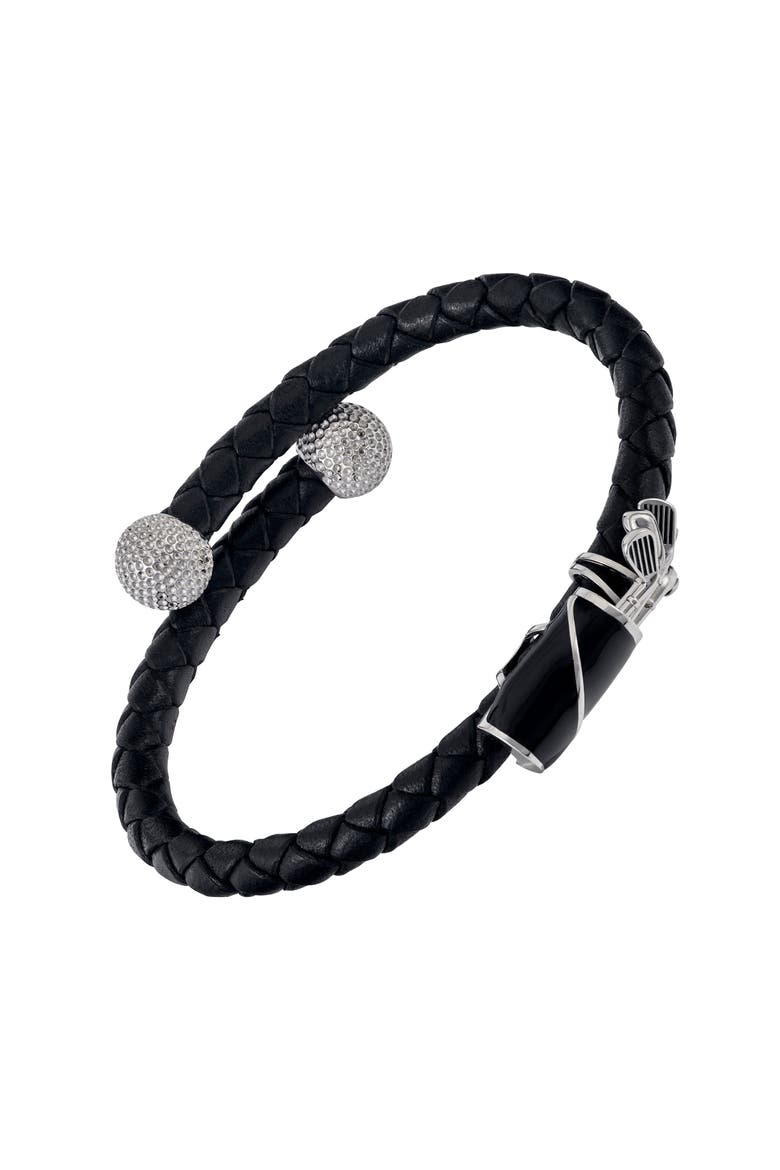 Braided Leather Bracelet With Golf Bag Detail, Main, color, BLACK