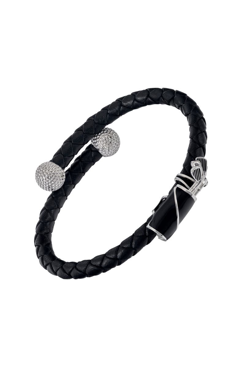 Jan Leslie Braided Leather Bracelet With Golf Bag Detail, Main, color, Black