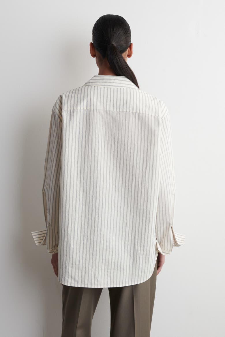 Open-Collar Cotton-Poplin Shirt, Alternate, color, BEIGE / STRIPED