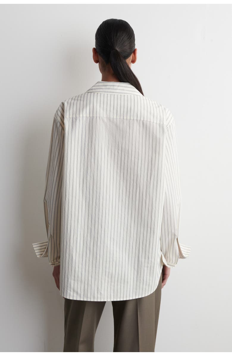 COS Open-Collar Cotton-Poplin Shirt, Alternate, color, Beige / Striped