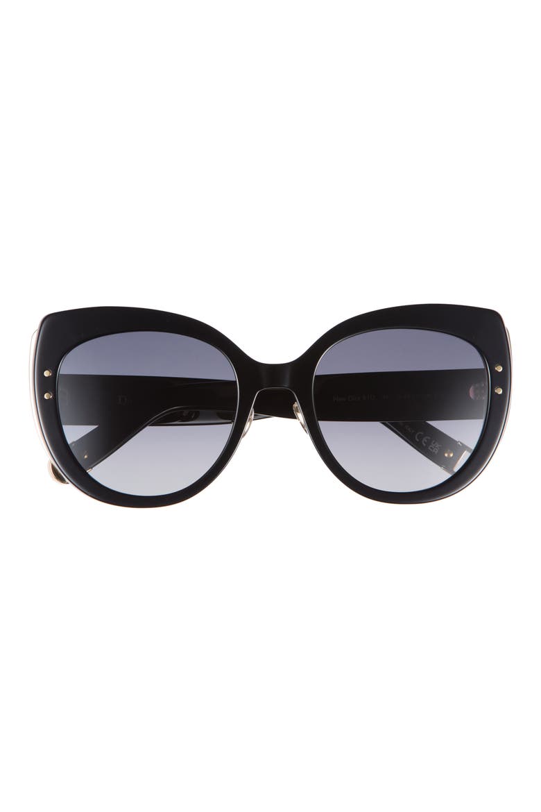 New Dior R1U 54mm Gradient Butterfly Sunglasses, Main, color, SHINY BLACK / GRADIENT SMOKE