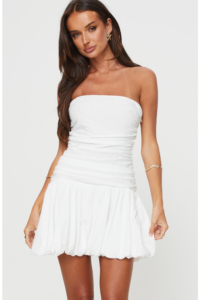 Glamour Girl Strapless Bubble Hem Minidress, Alternate, color, WHITE