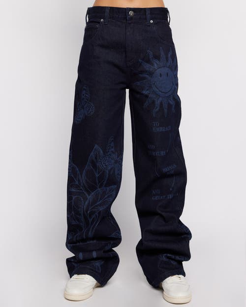 Samii Ryan Overdye Printed Smiley Denim Pants In Dark Blue