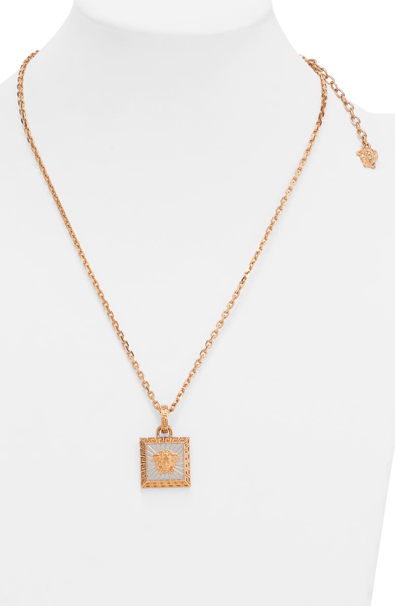 Versace Bicolor Medusa Square Necklace, Alternate, color, 