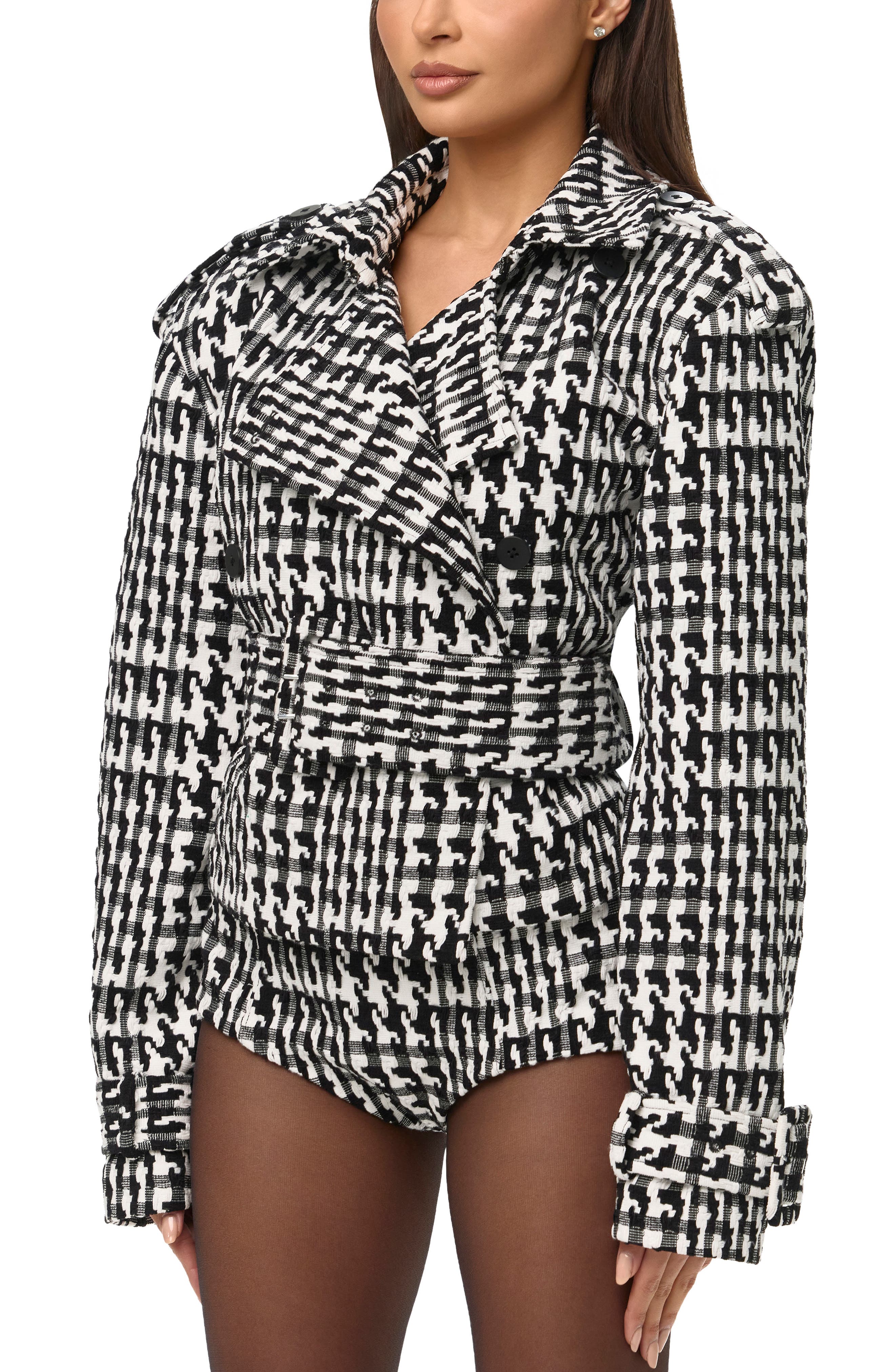 Houndstooth Short Trench Coat (Women) | Nordstrom
