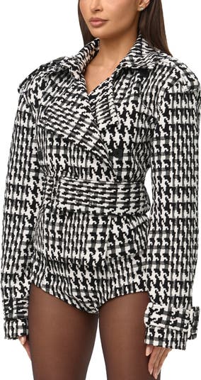 Naked Wardrobe Houndstooth Short Trench Coat | Nordstrom